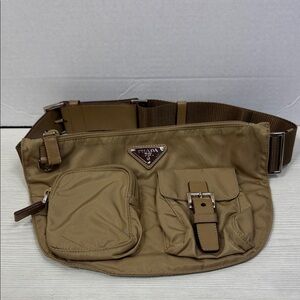 Prada Men's Beige/Tan Nylon Belt Bag with Front Pockets